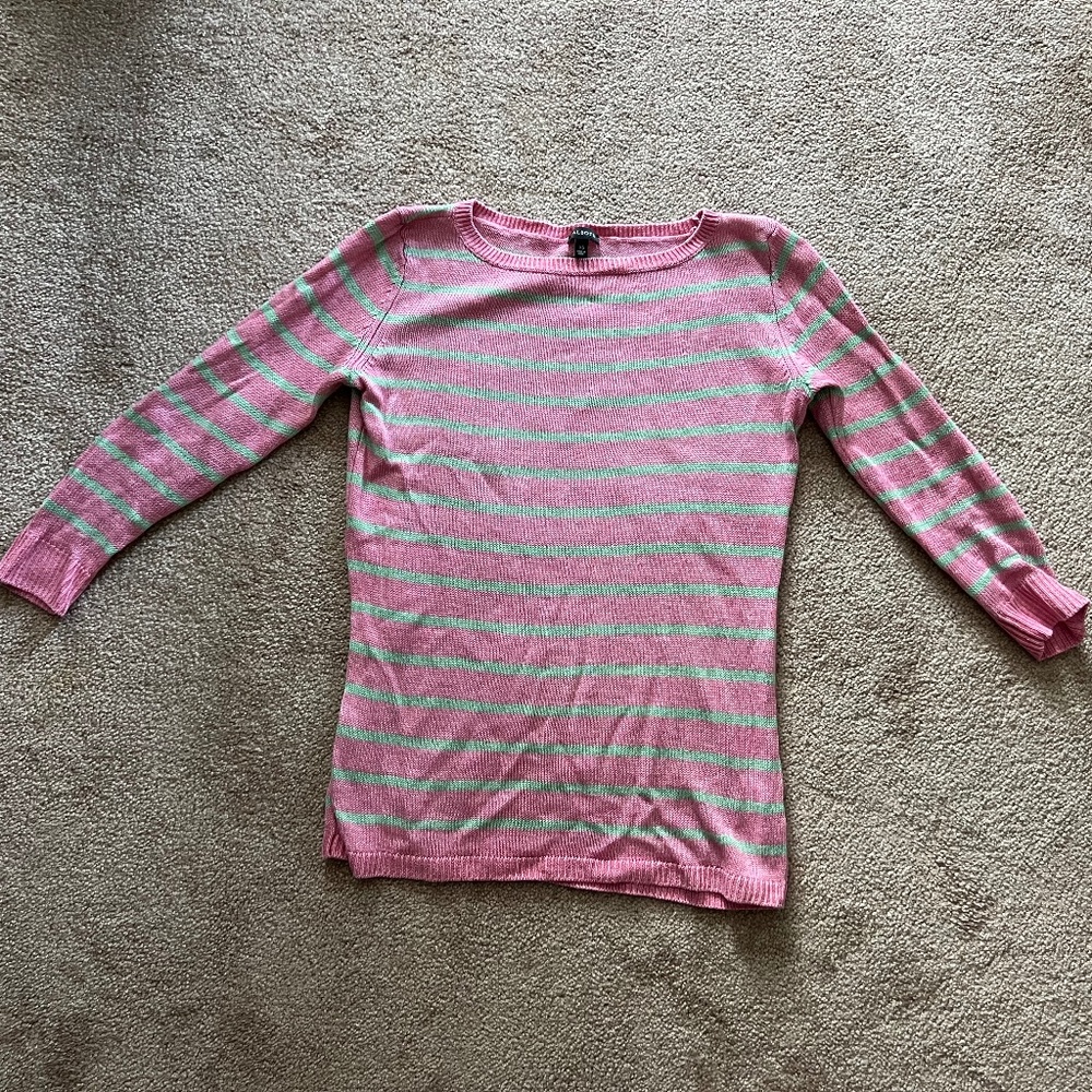 Talbots 3/4 Sleeve Length Lightweight Linen Sweater Size XS Pink and Green